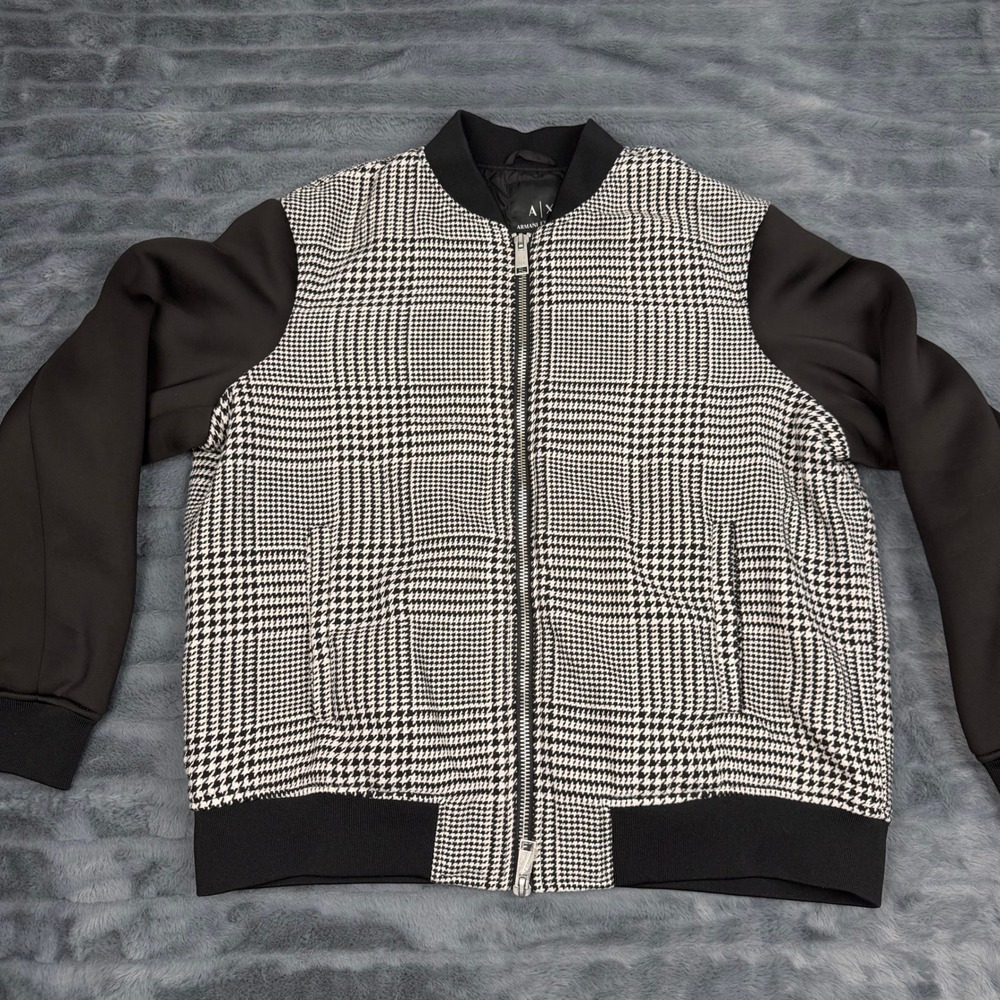 Armani Exchange Mens Houndstooth Bomber Jacket Black White XXL 6GZPB4 ZNKPZ